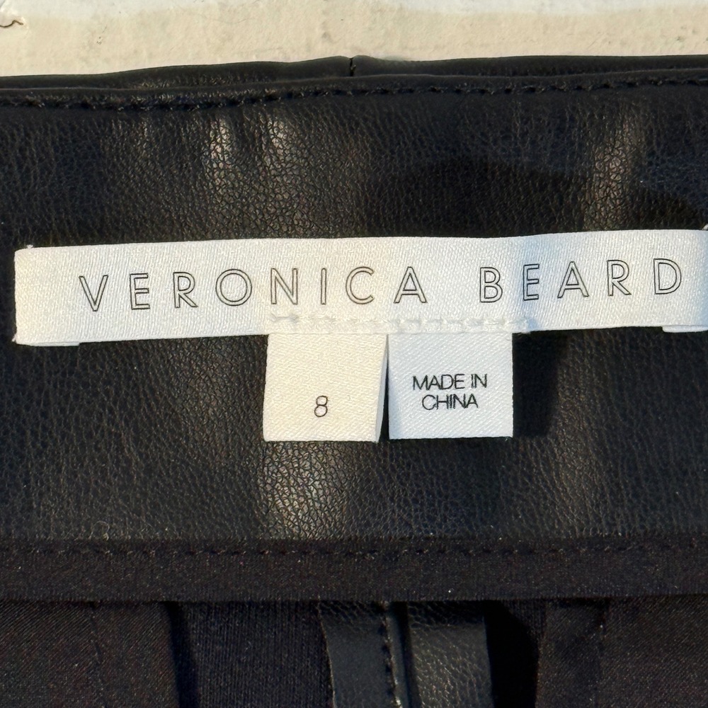 Veronica Beard Sz 8 pants Black Faux Leather High Waisted Wide Leg Crop Elegant - Picture 2 of 16